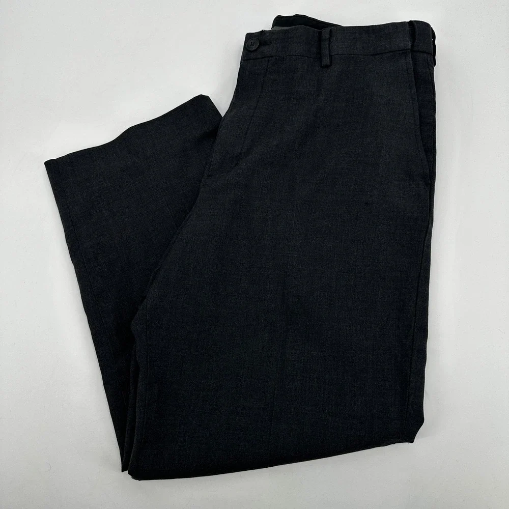 LL Bean Comfort Waist Mens 36W Wool‎ Dress Pants Grey Straight Business Tailored